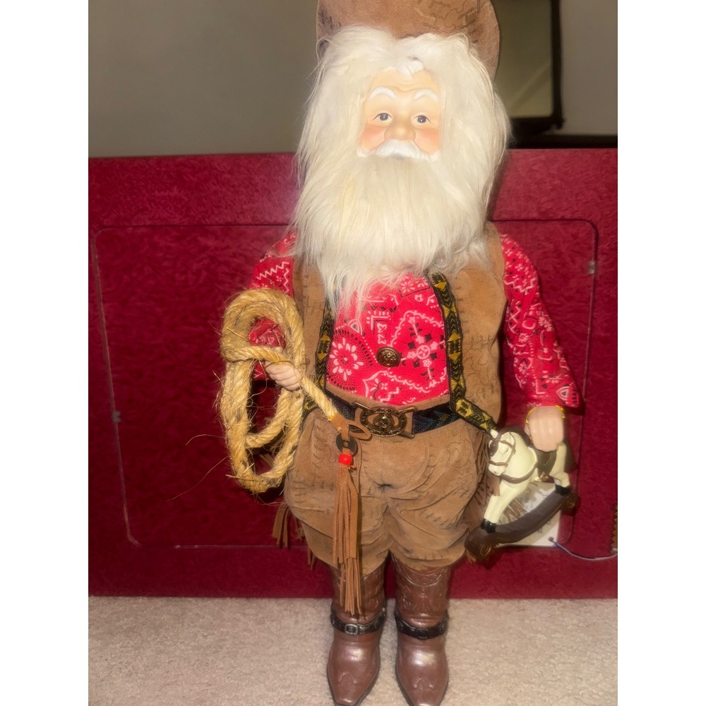 Country Santa Cowboy Doll Western Rustic Christmas Decor Rope Rocking Horse